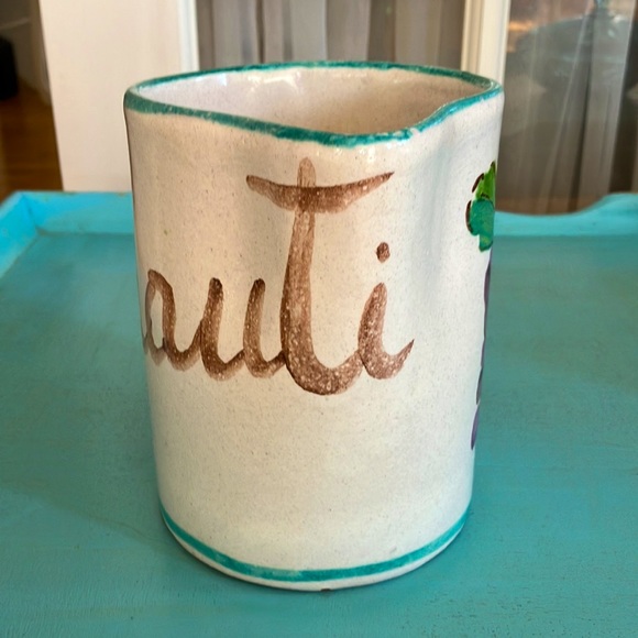 Ceramic Pitcher “Chianti” With Grapes, Leaves Design, Turquoise, 1 Quart - Picture 4 of 10